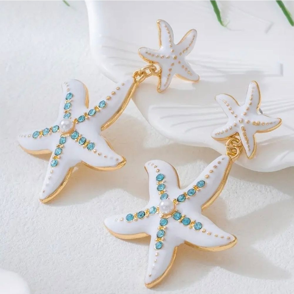 White Gold Rhinestonestarfishearrings 24$